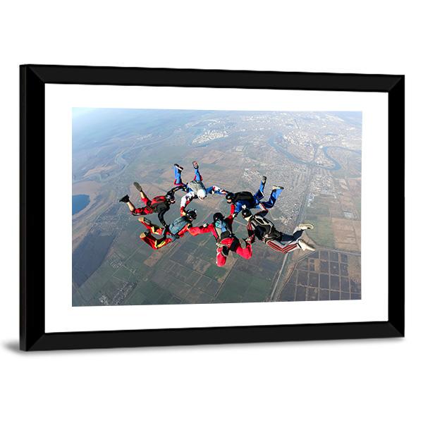 Skydivers Groups Moving Towards Ground Canvas Wall Art-5 Horizontal-Gallery Wrap-22" x 12"-Tiaracle