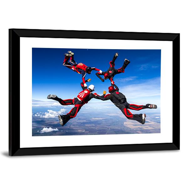 Skydivers In Relative Work Canvas Wall Art-5 Horizontal-Gallery Wrap-22&quot; x 12&quot;-Tiaracle