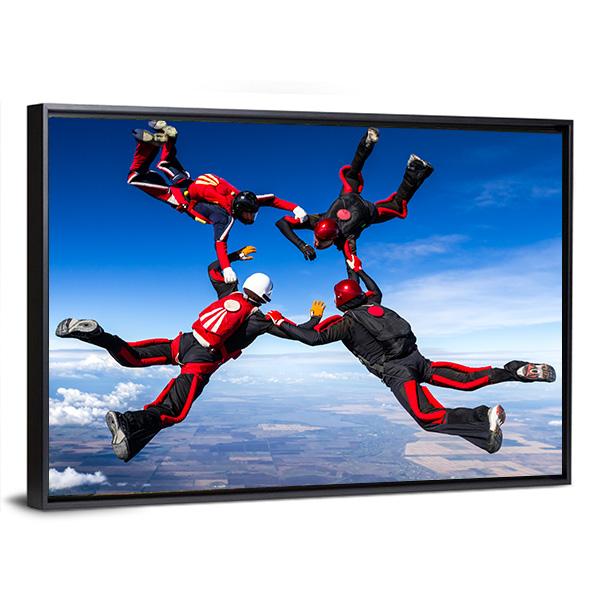 Skydivers In Relative Work Canvas Wall Art-5 Horizontal-Gallery Wrap-22&quot; x 12&quot;-Tiaracle