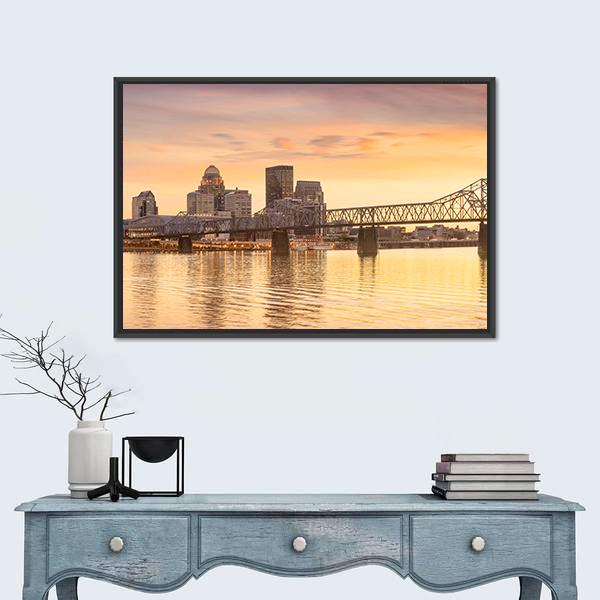 Skyline Downtown Louisville In Kentucky Canvas Wall Art-1 Piece-Floating Frame-24" x 16"-Tiaracle