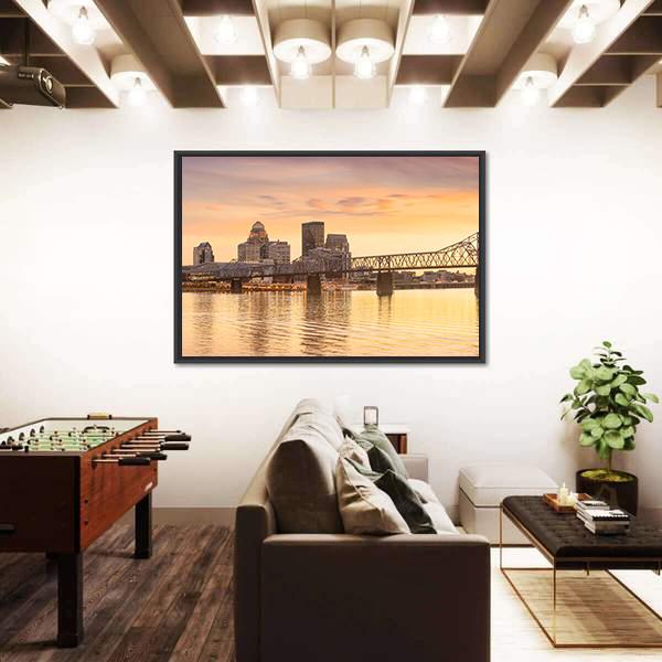 Skyline Downtown Louisville In Kentucky Canvas Wall Art-3 Horizontal-Gallery Wrap-25" x 16"-Tiaracle