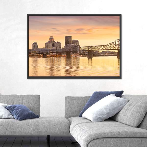 Skyline Downtown Louisville In Kentucky Canvas Wall Art-3 Horizontal-Gallery Wrap-25" x 16"-Tiaracle