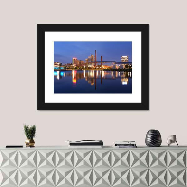 Skyline Of Birmingham Alabama From Railroad Park Canvas Wall Art-1 Piece-Framed Print-20" x 16"-Tiaracle