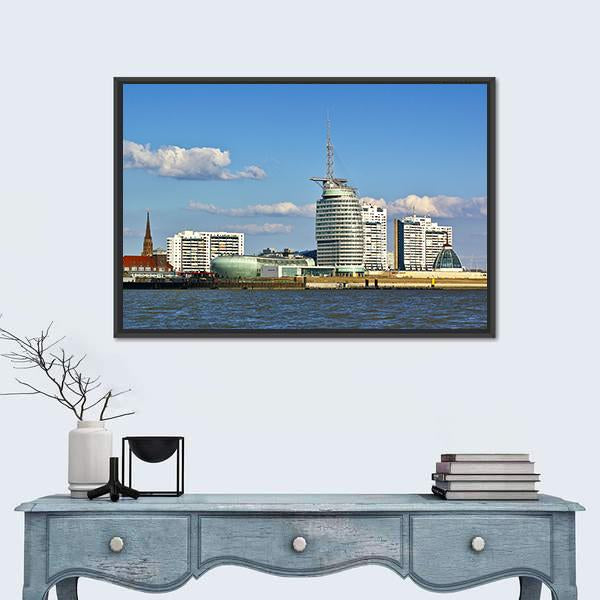Skyline Of Bremerhaven Canvas Wall Art-1 Piece-Floating Frame-24" x 16"-Tiaracle
