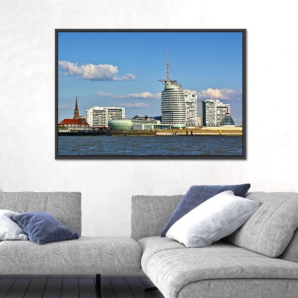 Skyline Of Bremerhaven Canvas Wall Art-3 Horizontal-Gallery Wrap-25" x 16"-Tiaracle