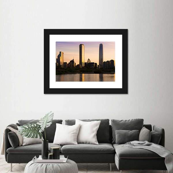 Skyline Of Buildings At Las Condes District Canvas Wall Art-1 Piece-Framed Print-20" x 16"-Tiaracle