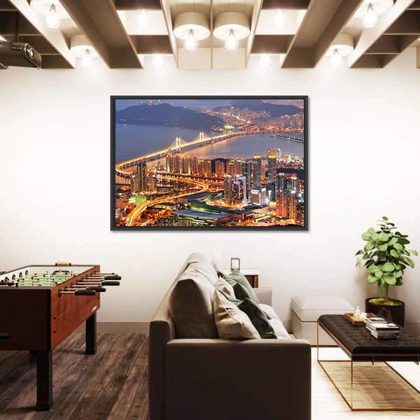 Skyline Of Busan Canvas Wall Art-5 Horizontal-Gallery Wrap-22" x 12"-Tiaracle