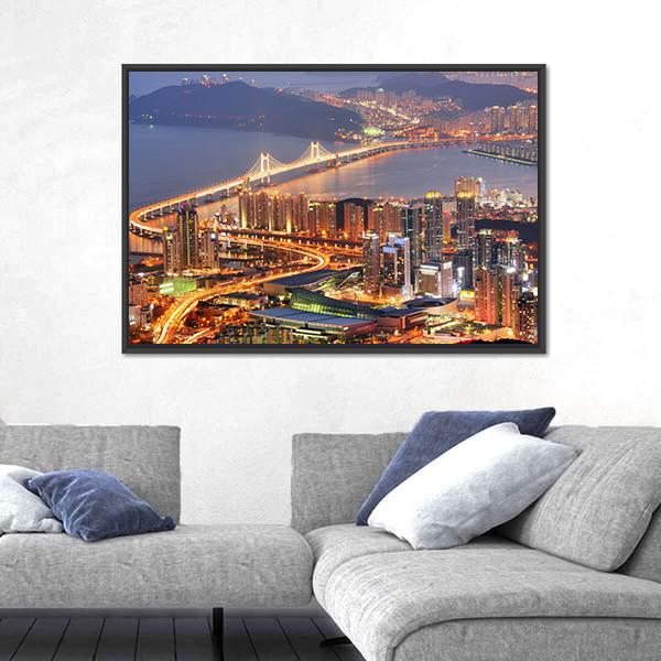 Skyline Of Busan Canvas Wall Art-5 Horizontal-Gallery Wrap-22" x 12"-Tiaracle