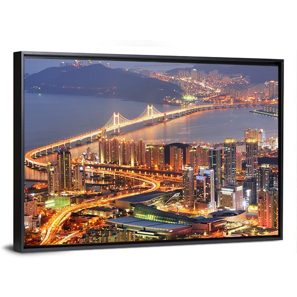 Skyline Of Busan Canvas Wall Art-5 Horizontal-Gallery Wrap-22" x 12"-Tiaracle