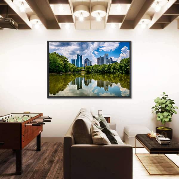 Skyline Of Downtown Atlanta Canvas Wall Art-1 Piece-Floating Frame-24" x 16"-Tiaracle