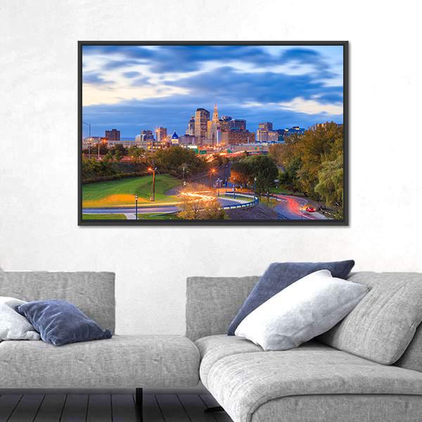 Skyline Of Downtown Hartford Canvas Wall Art-3 Horizontal-Gallery Wrap-25" x 16"-Tiaracle
