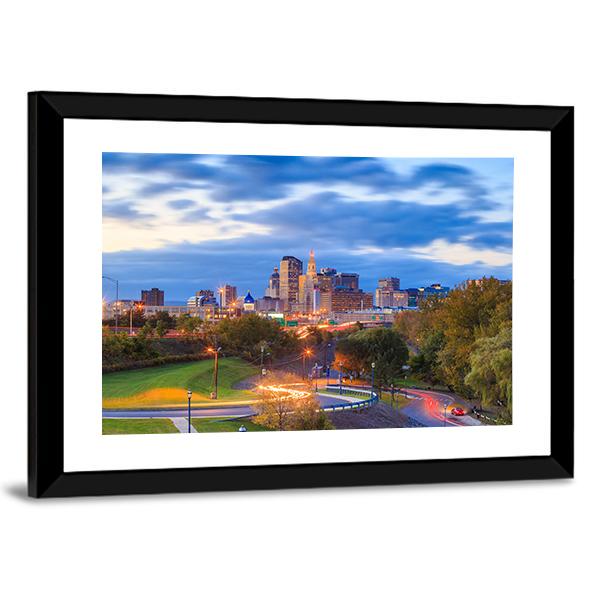 Skyline Of Downtown Hartford Canvas Wall Art-3 Horizontal-Gallery Wrap-25" x 16"-Tiaracle