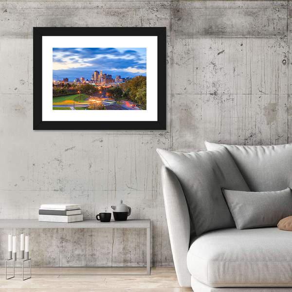 Skyline Of Downtown Hartford Canvas Wall Art-3 Horizontal-Gallery Wrap-25" x 16"-Tiaracle