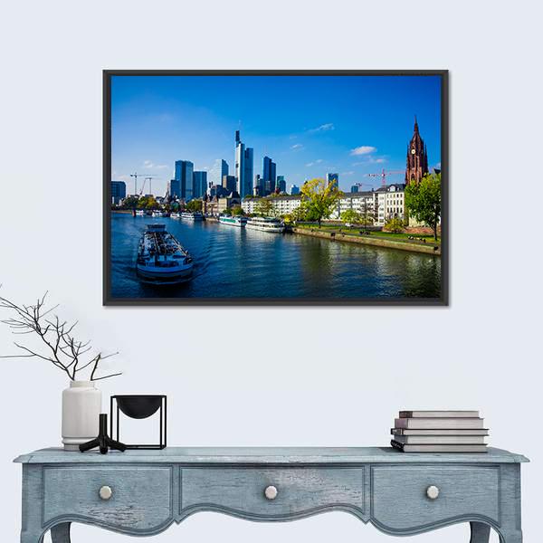 Skyline Of Frankfurt Canvas Wall Art-1 Piece-Floating Frame-24" x 16"-Tiaracle