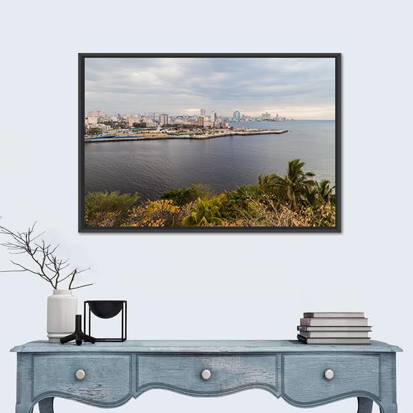 Skyline Of Havana Cuba Canvas Wall Art-1 Piece-Floating Frame-24&quot; x 16&quot;-Tiaracle