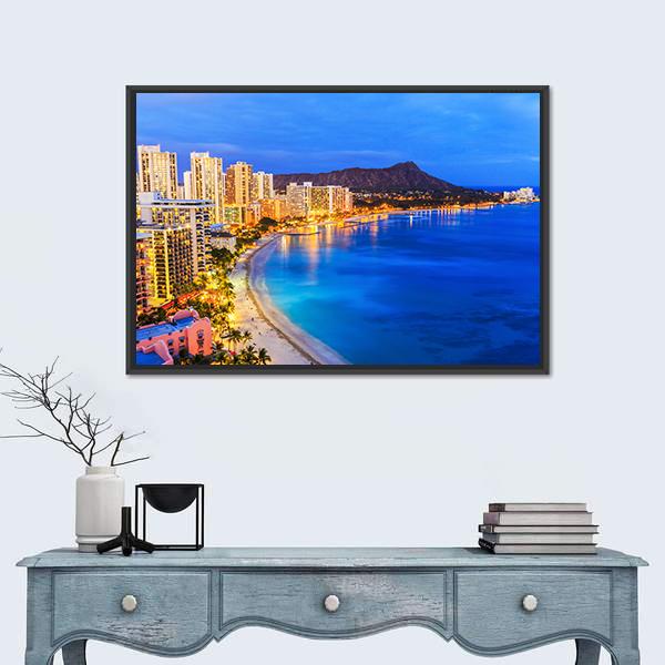 Skyline Of Honolulu Canvas Wall Art-1 Piece-Floating Frame-36" x 24"-Tiaracle