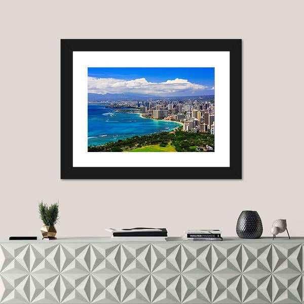 Skyline Of Honolulu Canvas Wall Art-1 Piece-Framed Print-30" x 20"-Tiaracle