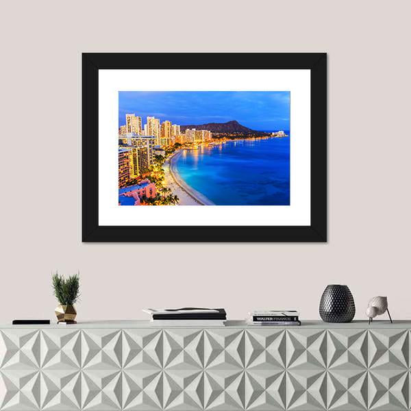 Skyline Of Honolulu Canvas Wall Art-1 Piece-Framed Print-42" x 14"-Tiaracle