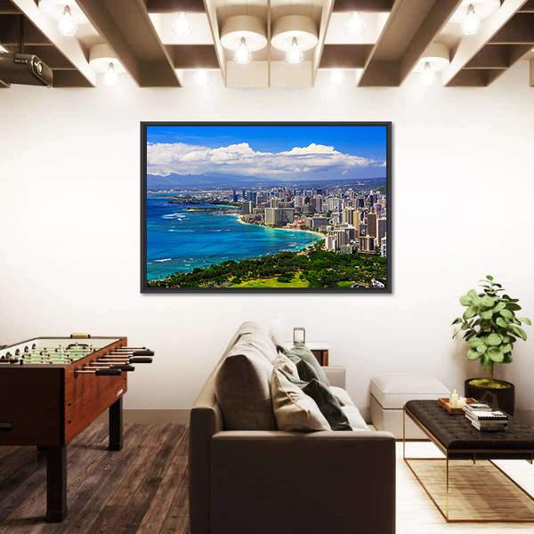 Skyline Of Honolulu Canvas Wall Art-5 Horizontal-Gallery Wrap-22" x 12"-Tiaracle