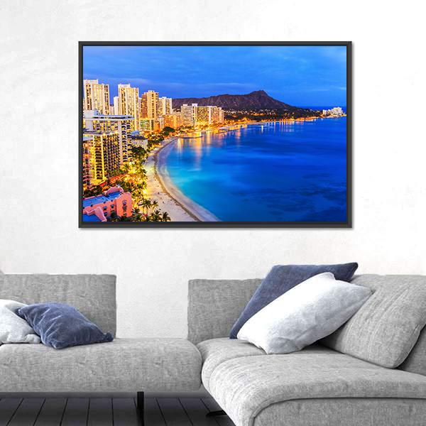 Skyline Of Honolulu Canvas Wall Art-5 Horizontal-Gallery Wrap-22" x 12"-Tiaracle