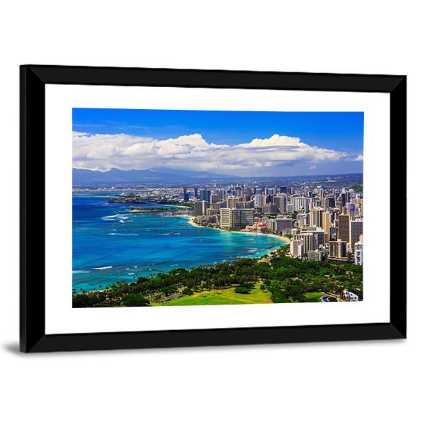 Skyline Of Honolulu Canvas Wall Art-5 Horizontal-Gallery Wrap-22" x 12"-Tiaracle