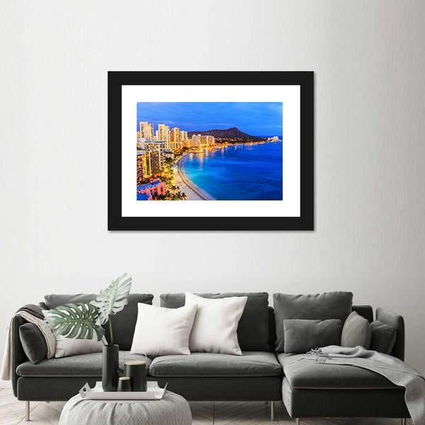 Skyline Of Honolulu Canvas Wall Art-5 Horizontal-Gallery Wrap-22" x 12"-Tiaracle