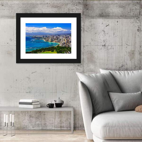 Skyline Of Honolulu Canvas Wall Art-5 Horizontal-Gallery Wrap-22" x 12"-Tiaracle