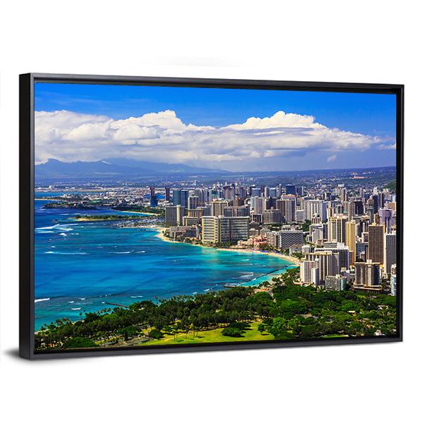 Skyline Of Honolulu Canvas Wall Art-5 Horizontal-Gallery Wrap-22" x 12"-Tiaracle
