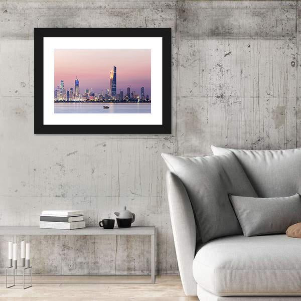 Skyline Of Kuwait City At Night Canvas Wall Art-3 Horizontal-Gallery Wrap-25" x 16"-Tiaracle