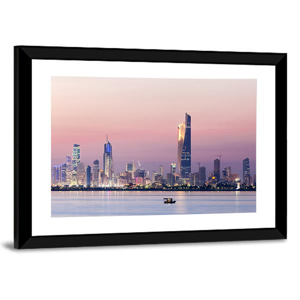 Skyline Of Kuwait City At Night Canvas Wall Art-3 Horizontal-Gallery Wrap-25" x 16"-Tiaracle