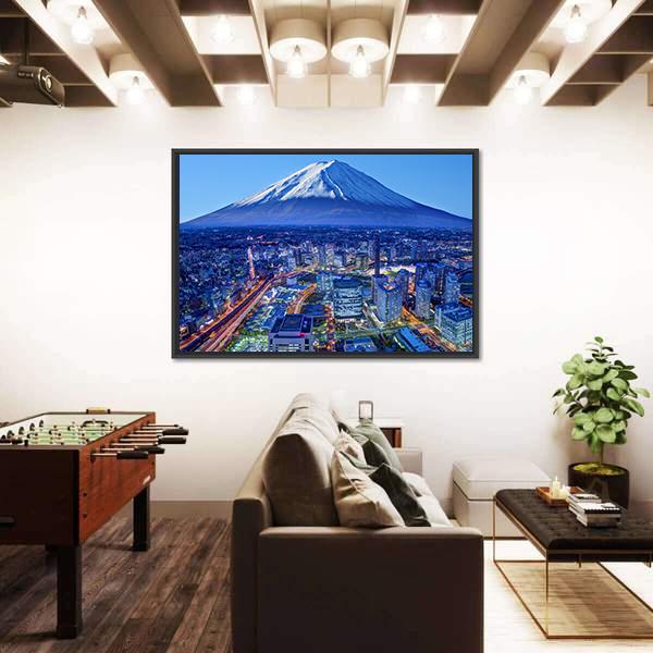 Skyline Of Mt Fuji And Yokohama Canvas Wall Art-1 Piece-Floating Frame-24" x 16"-Tiaracle