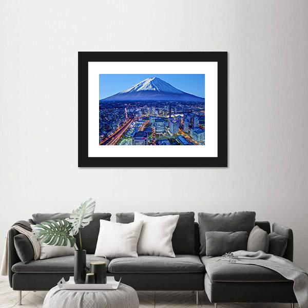 Skyline Of Mt Fuji And Yokohama Canvas Wall Art-1 Piece-Framed Print-20" x 16"-Tiaracle