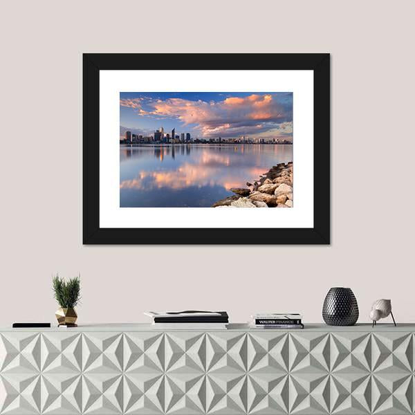 Skyline Of Perth Across The Swan River Canvas Wall Art-1 Piece-Framed Print-20" x 16"-Tiaracle