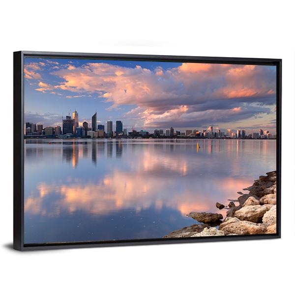 Skyline Of Perth Across The Swan River Canvas Wall Art-3 Horizontal-Gallery Wrap-25" x 16"-Tiaracle