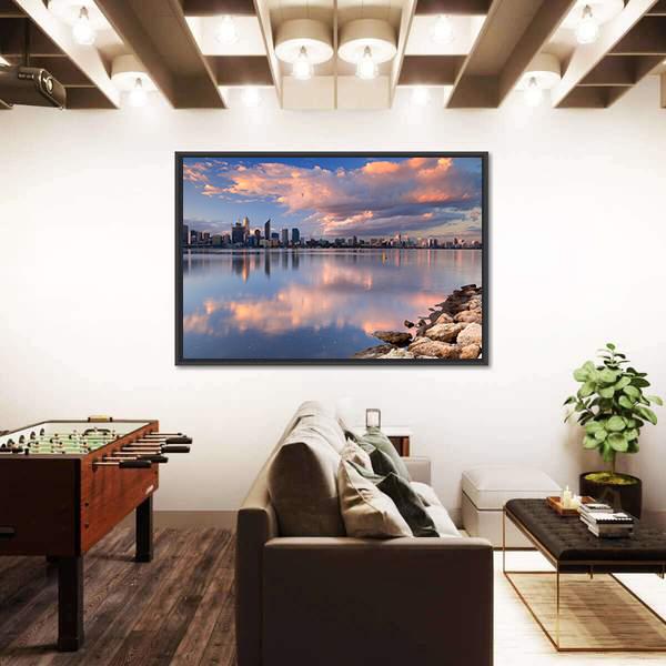 Skyline Of Perth Across The Swan River Canvas Wall Art-3 Horizontal-Gallery Wrap-25" x 16"-Tiaracle