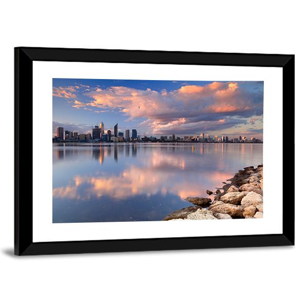 Skyline Of Perth Across The Swan River Canvas Wall Art-3 Horizontal-Gallery Wrap-25" x 16"-Tiaracle