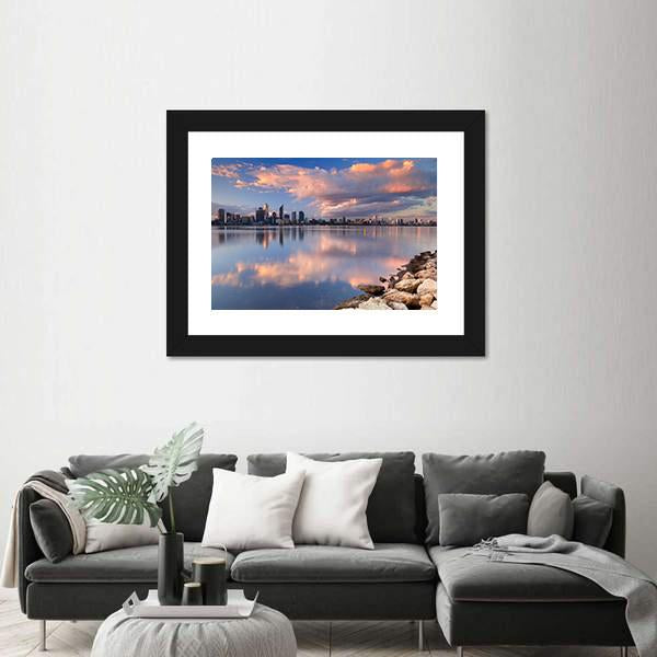 Skyline Of Perth Across The Swan River Canvas Wall Art-3 Horizontal-Gallery Wrap-25" x 16"-Tiaracle