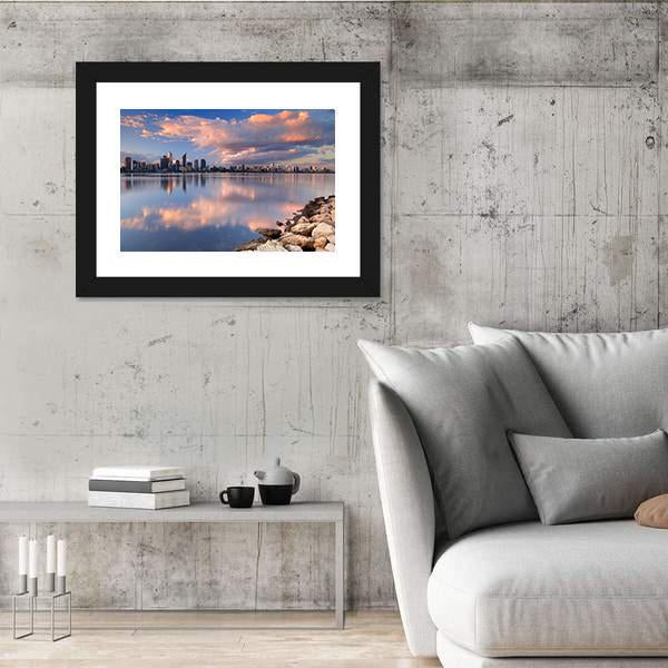 Skyline Of Perth Across The Swan River Canvas Wall Art-3 Horizontal-Gallery Wrap-25" x 16"-Tiaracle