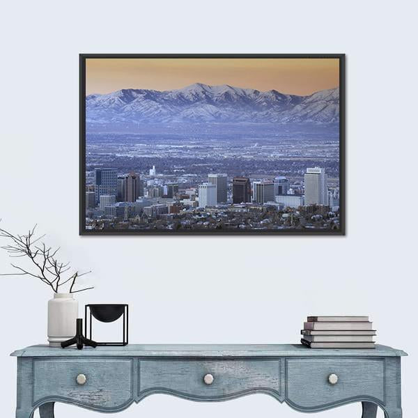 Skyline Of Salt Lake City Canvas Wall Art-1 Piece-Floating Frame-24" x 16"-Tiaracle