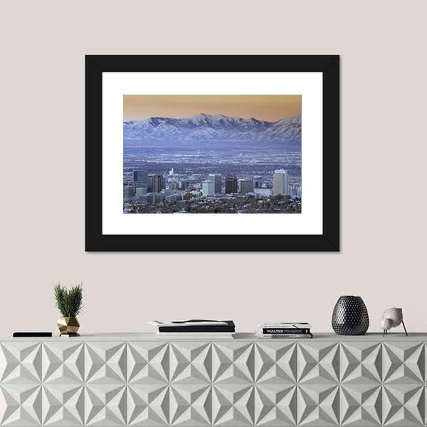 Skyline Of Salt Lake City Canvas Wall Art-1 Piece-Framed Print-20" x 16"-Tiaracle
