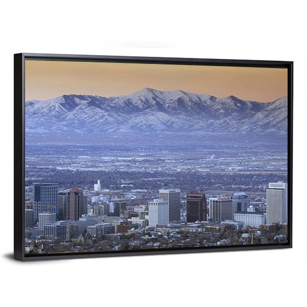 Skyline Of Salt Lake City Canvas Wall Art-3 Horizontal-Gallery Wrap-25" x 16"-Tiaracle