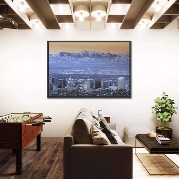 Skyline Of Salt Lake City Canvas Wall Art-3 Horizontal-Gallery Wrap-25" x 16"-Tiaracle