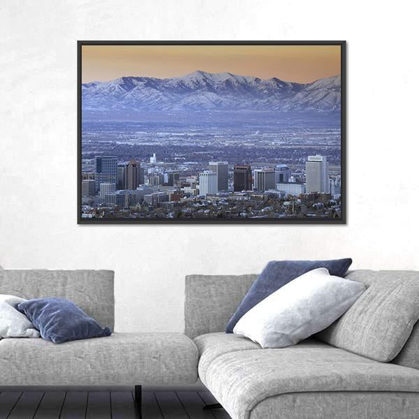 Skyline Of Salt Lake City Canvas Wall Art-3 Horizontal-Gallery Wrap-25" x 16"-Tiaracle
