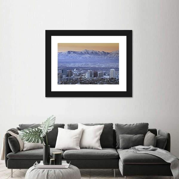 Skyline Of Salt Lake City Canvas Wall Art-3 Horizontal-Gallery Wrap-25" x 16"-Tiaracle