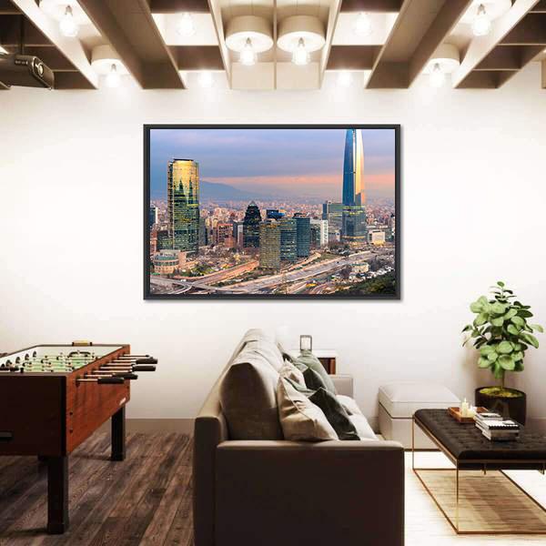 Skyline Of Santiago De Chile with Modern Buildings Canvas Wall Art-1 Piece-Floating Frame-24" x 16"-Tiaracle