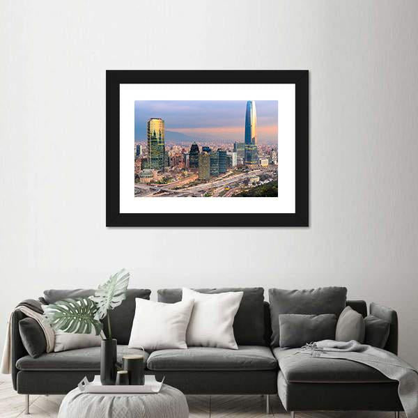 Skyline Of Santiago De Chile with Modern Buildings Canvas Wall Art-1 Piece-Framed Print-20" x 16"-Tiaracle