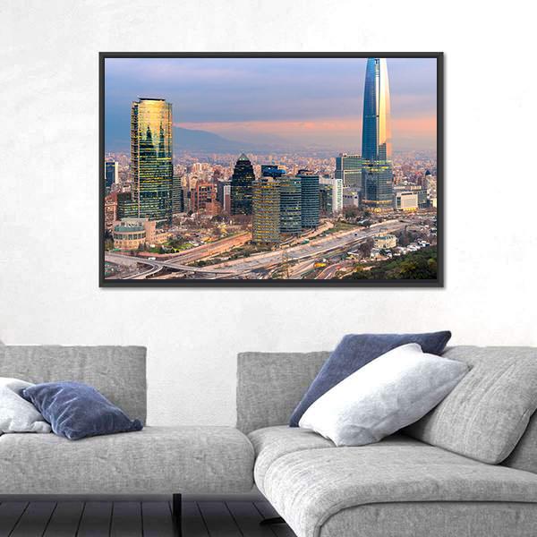 Skyline Of Santiago De Chile with Modern Buildings Canvas Wall Art-5 Horizontal-Gallery Wrap-22" x 12"-Tiaracle