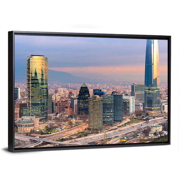 Skyline Of Santiago De Chile with Modern Buildings Canvas Wall Art-5 Horizontal-Gallery Wrap-22" x 12"-Tiaracle