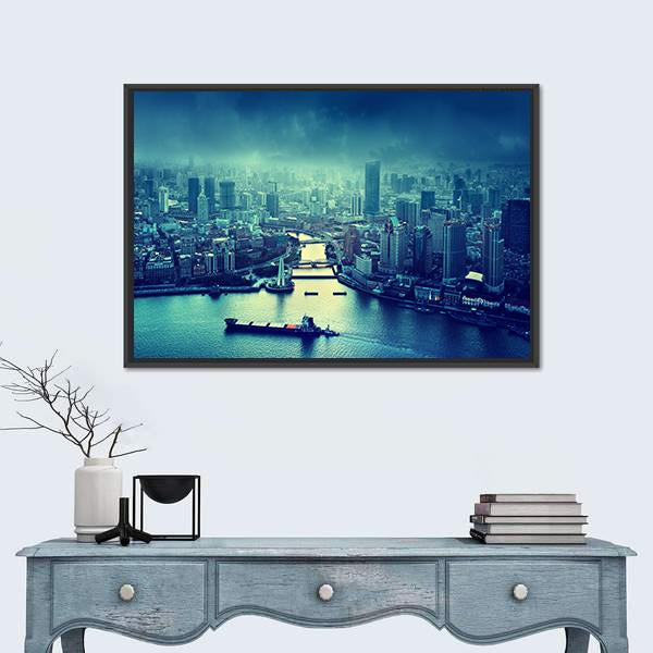 Skyline Of Shanghai Canvas Wall Art-1 Piece-Floating Frame-36&quot; x 24&quot;-Tiaracle