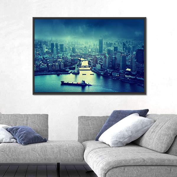 Skyline Of Shanghai Canvas Wall Art-5 Horizontal-Gallery Wrap-22" x 12"-Tiaracle